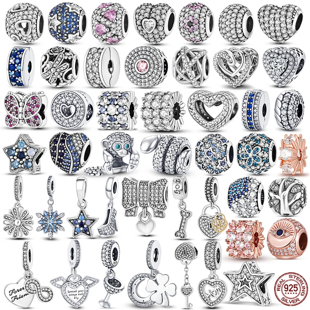 Silver 925 CZ Zircon Beads Charms for Bracelet DIY beads charms