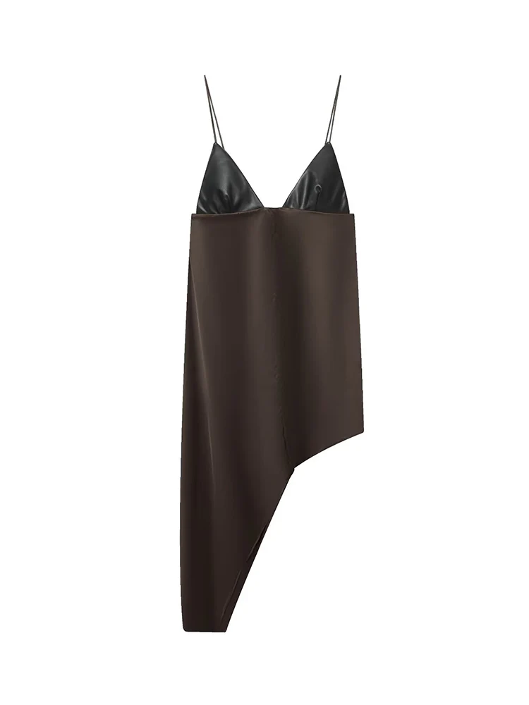 Women's Casual Sling Top Fashion Asymmetrical Slim Fit Deep V Neck Sleeveless Strap Tops Lady Irregular Patchwork Streetwear