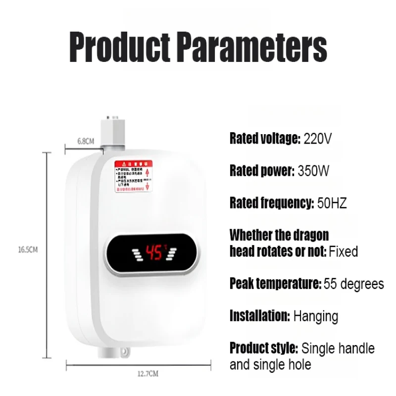 Instant Electric Water Heater Heating Fast Hot Shower with Temperature Display Kitchen Bathroom Mini Instant Water Heater Shower