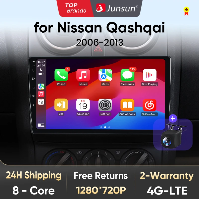 Junsun-Autoradio Android pour Nissan Qashqai, V1pro, AI Voice, 2 Din, J10, 2006-2013, Carplay, 4G, Limitation de la voiture, GPS, Autoradio