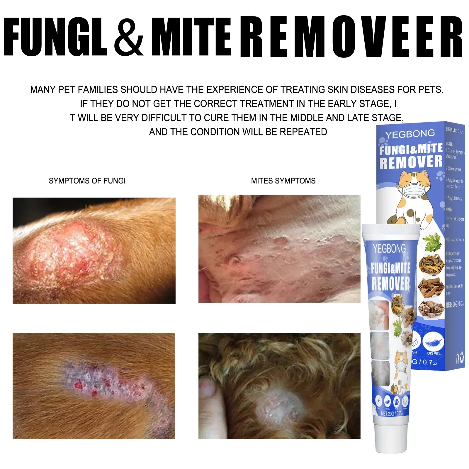 Pet Mite Removal Cream for External Use in Pet Dog Skin, Relieving Itching, Cat Fungus, Mite Removal, and Cat Tinea Care