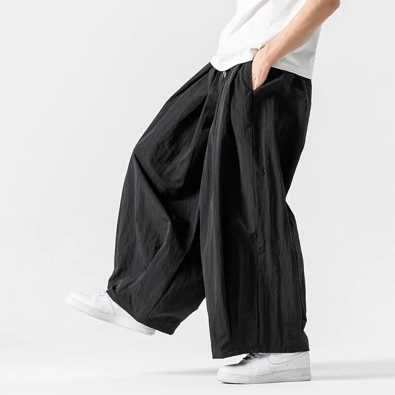 Summer Japanese Streetwear Lazy Style Cargo Pants Women Men Unisex Loose Fit Straight Wide Leg Casual Trousers with Pockets