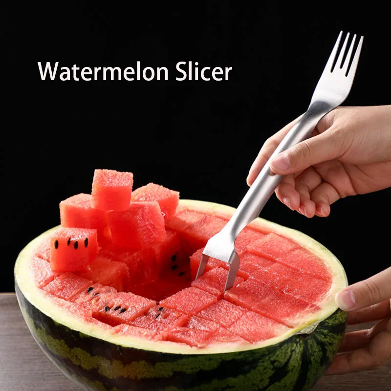 Suuker Watermelon Slicer Cutter,Professional 2 In 1 Watermelon Fork  Slicer,Stainless Steel Fruit Fork Slicer Knife & Melon Cutter for