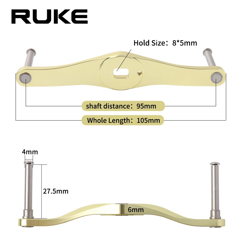 RUKE 1pc Fishing Reel Handle Alloy Aluminum Materials Fishing Rocker For S CQ Length 105mm Hole Size 8X5mmFishing Reel Accessory
