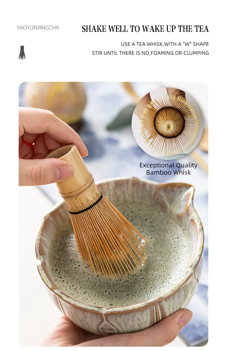Petal Matcha Set 8 Pcs KilnChange Glazed Matcha Kit with Matcha Bowl Whisk Spouted Tools Handcrafted Ceremony luxury Gift Box