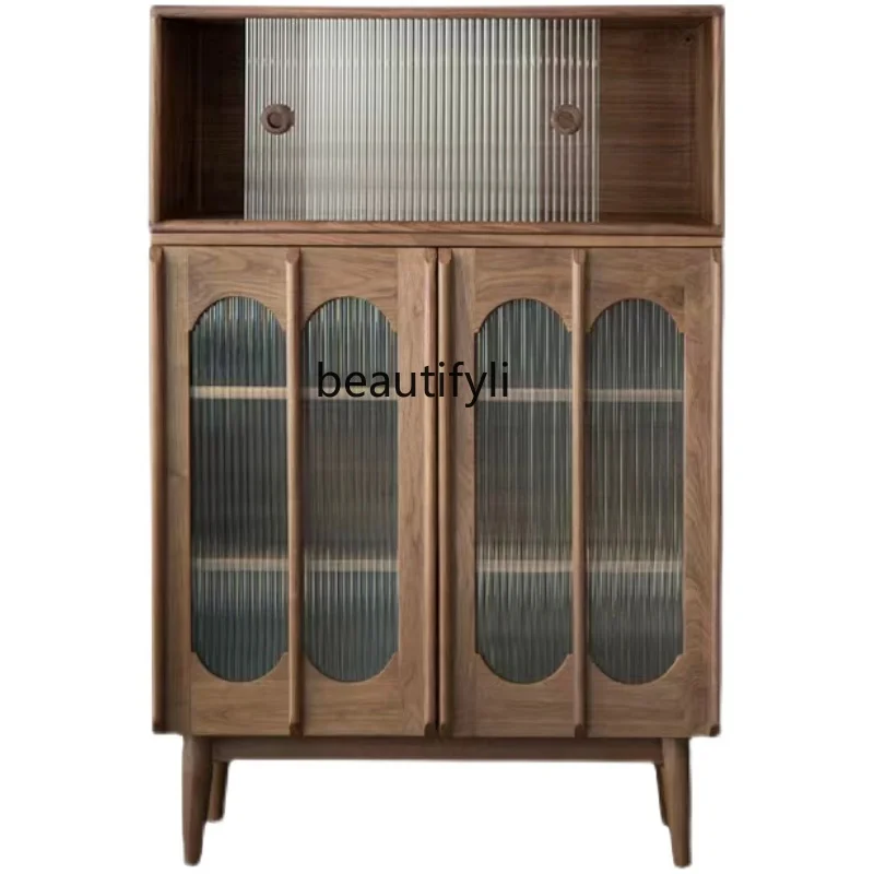

Nordic Solid Wood Side Cabinet North America Black Walnut Wood Sideboard Cabinet Vintage Locker