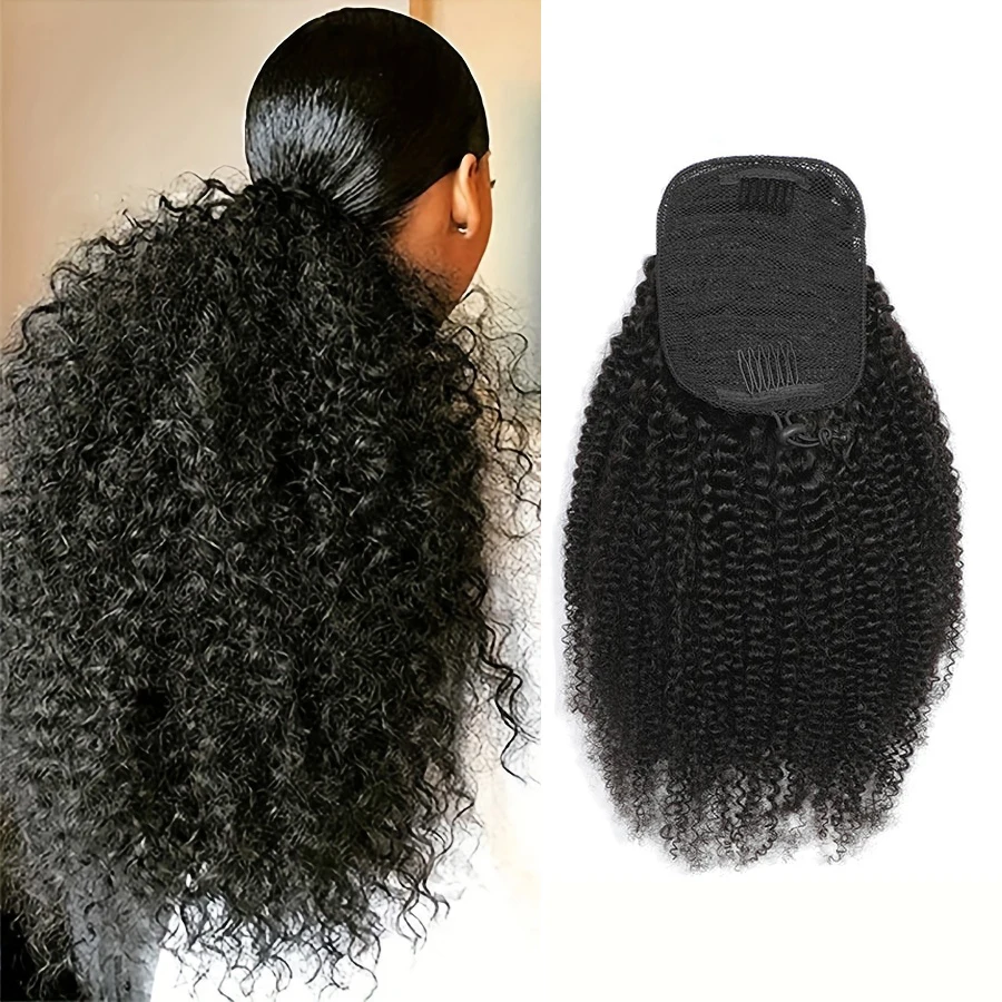 8-26 Inch Afro Kinky Curly Drawstring Ponytail Human Hair Extensions 3C 4A Brazilian Remy 100% Human Hair Ponytail For Women 1