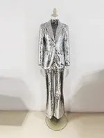 HIGH STREET Newest 2026 Stylish Designer Suit Set Women's Trim Single Button mesh Sequined Blazer  Pants Set - Image 4