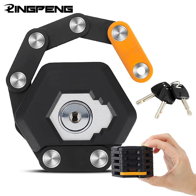 

Folding Bike Lock Heavy Duty Anti Theft Bicycle Lock with Key Harden Steel Collapsible Small Bike Chain Lock for Mountain Bike
