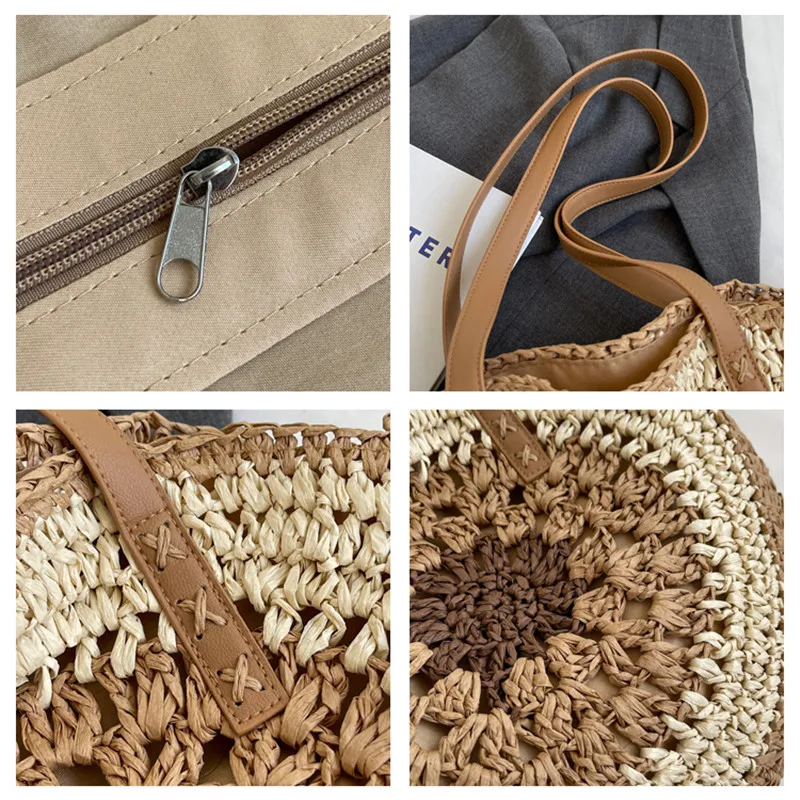 New Round Straw Beach Bag Women Vintage Large Woven Shoulder Bag