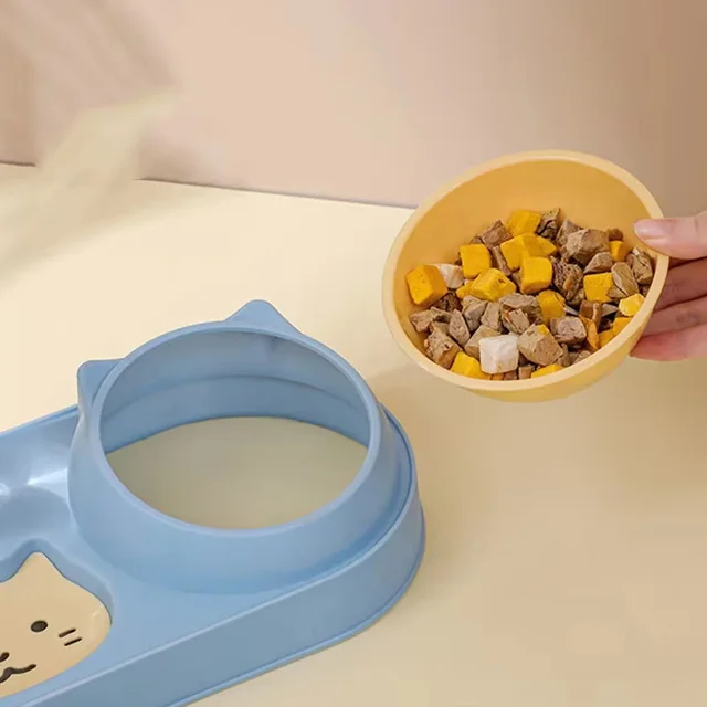 3 In 1 Dual-bowl Feeder with Gravity Water Bottle for Multi-pet Household Integrated Design Easy to Clean Cat Bowl for Puppy Cat 4