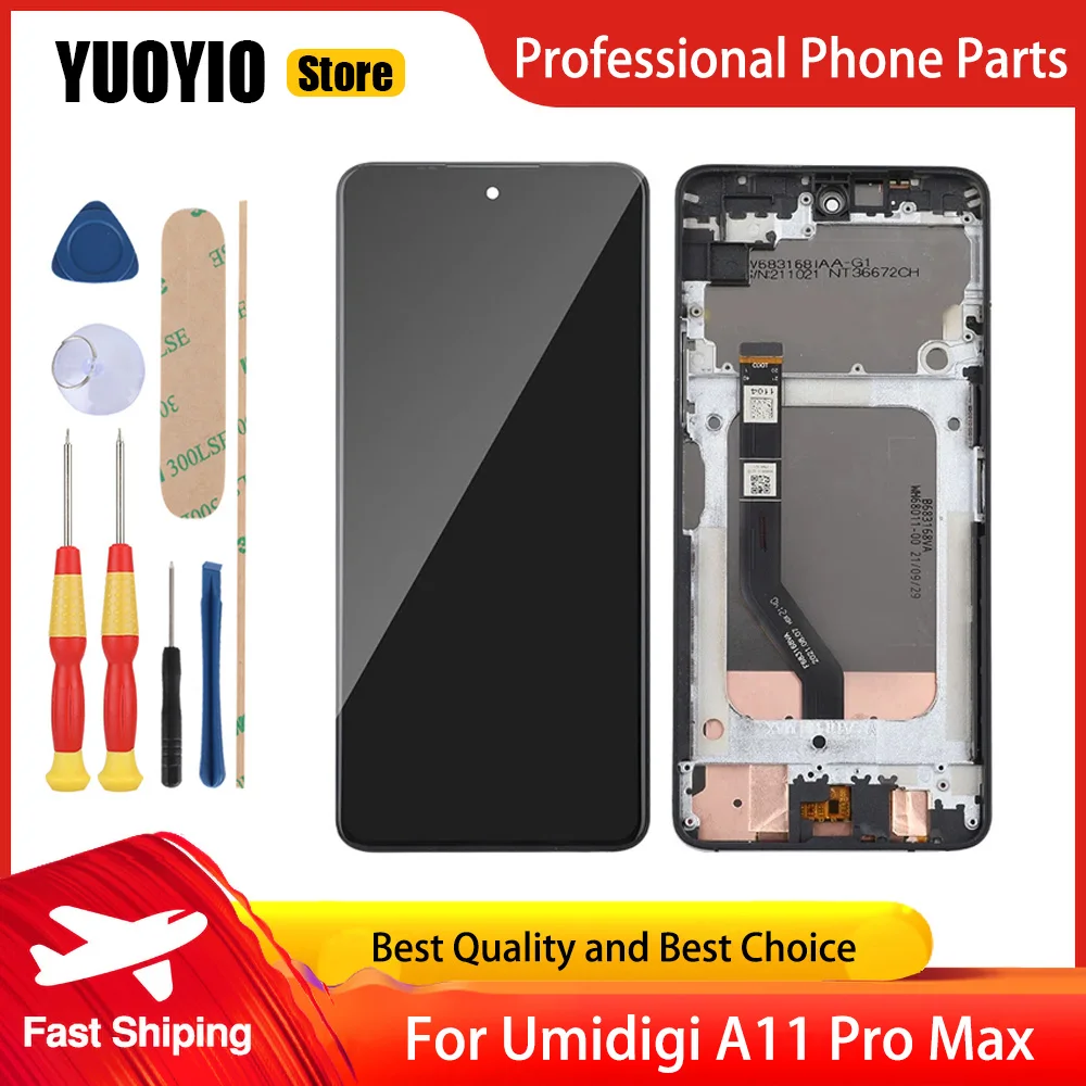UMIDIGI A11 PRO MAX 어셈블리 디지타이저 용 100% 오리지널 LCD 디스플레이 터치 스크린 6.8 인치 디지타이저 프레임