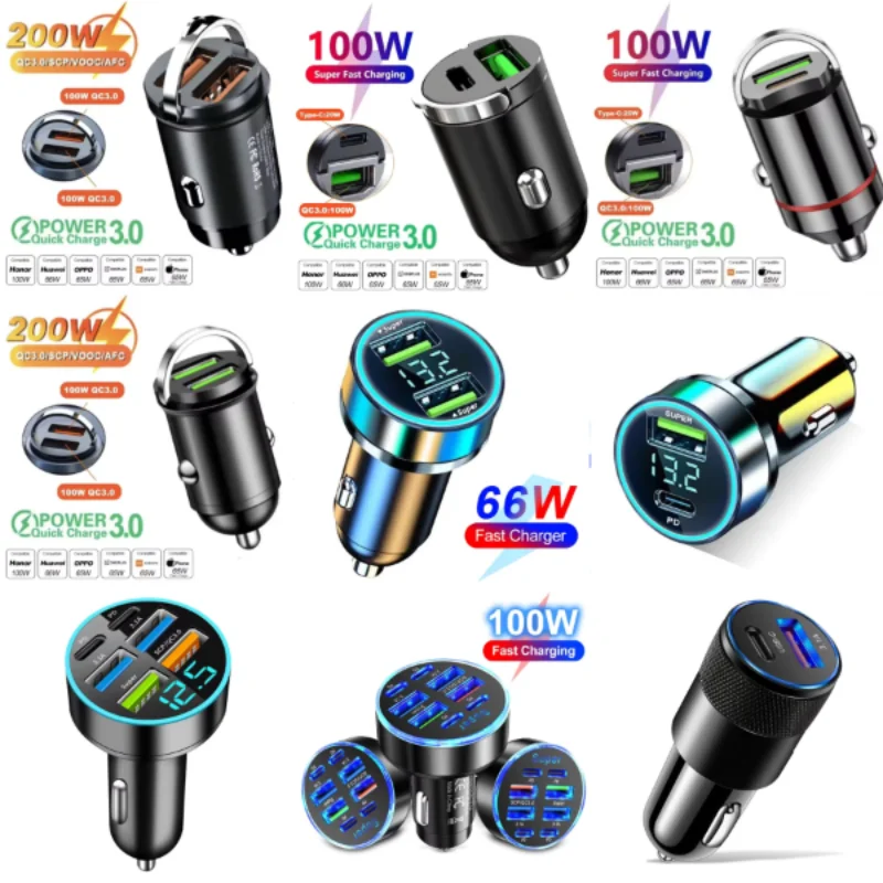 2025 200W Fast Charging IPhone QC3.0 Mini PD USB Type C Car Mobile Phone Charger For Xiaomi Samsung Huawei_voghion.com