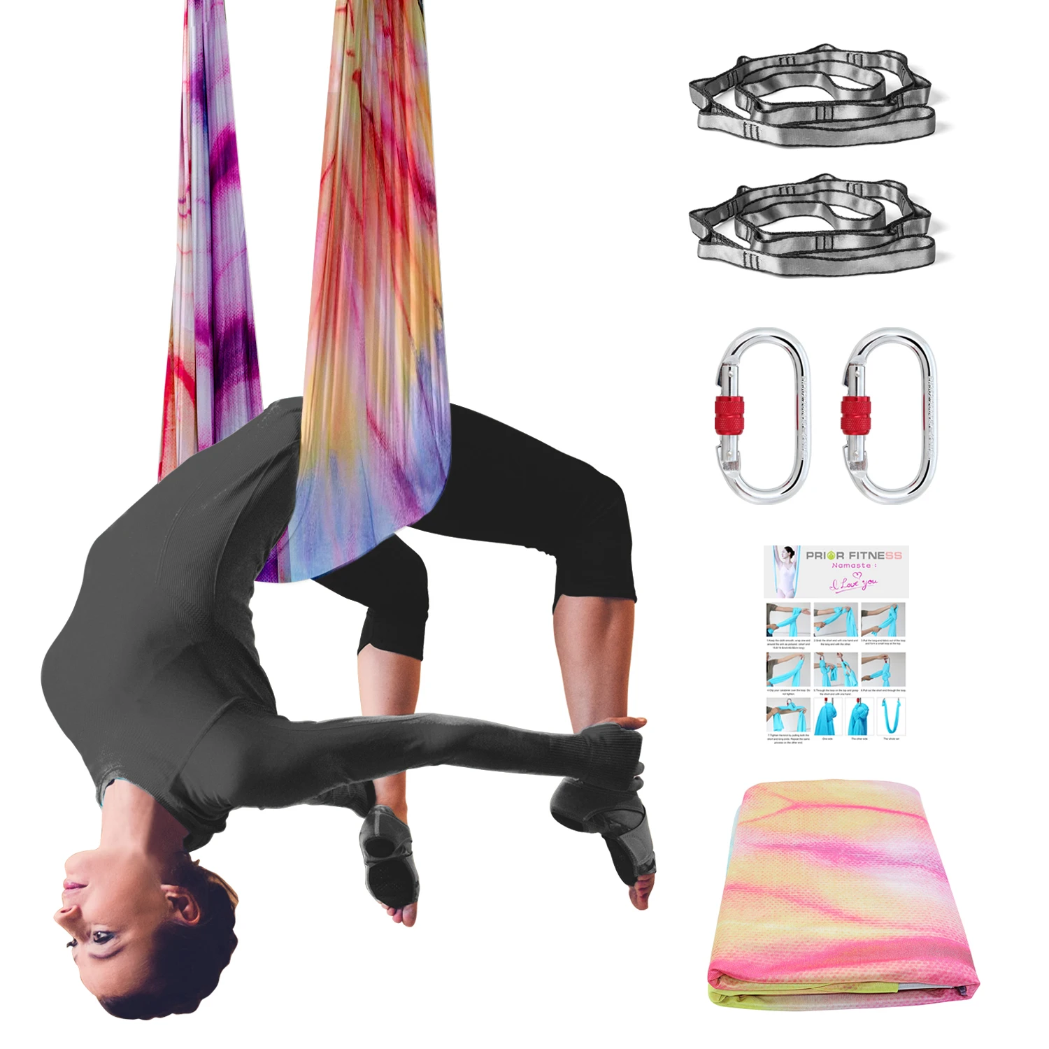 Kit de hamaca de Yoga con gradiente de 4,4 yardas, cinturón de Yoga de seda aérea, antigravedad, estiramiento, Pilates, ejercicio de estudio de Fitness en casa