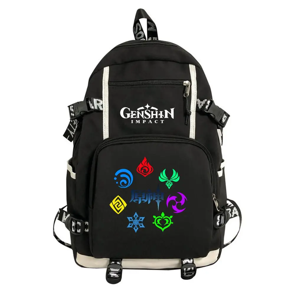 Men Women Nylon Backpack Schoolbag Anime Genshin Impact Element Backpacks Shoulder Travel Bags Kids Teens Mochila Bookbag Gift