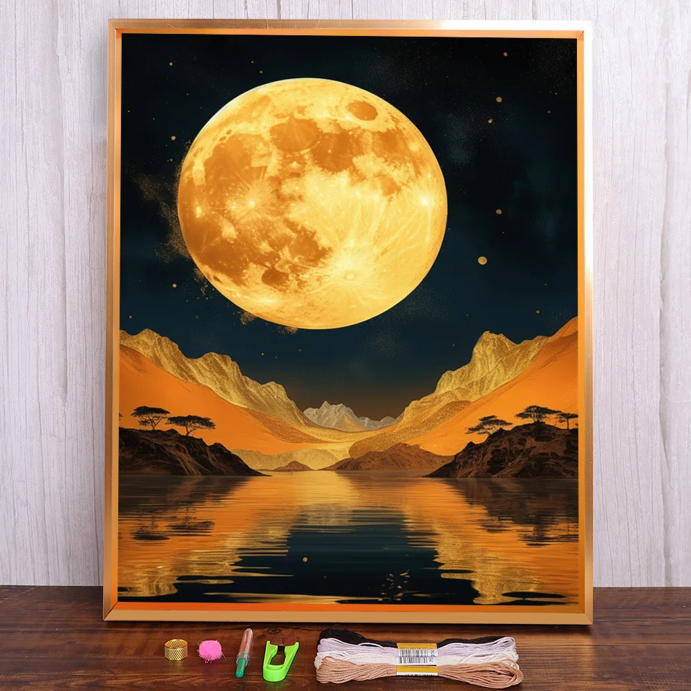 Golden Moon vorgedrucktes 11CT Kreuzstich-Komplettset zum Selbermachen, Sticken, Stricken, handgefertigt, Nähen, Basteln, Schmuck, gezählte Raumdekoration