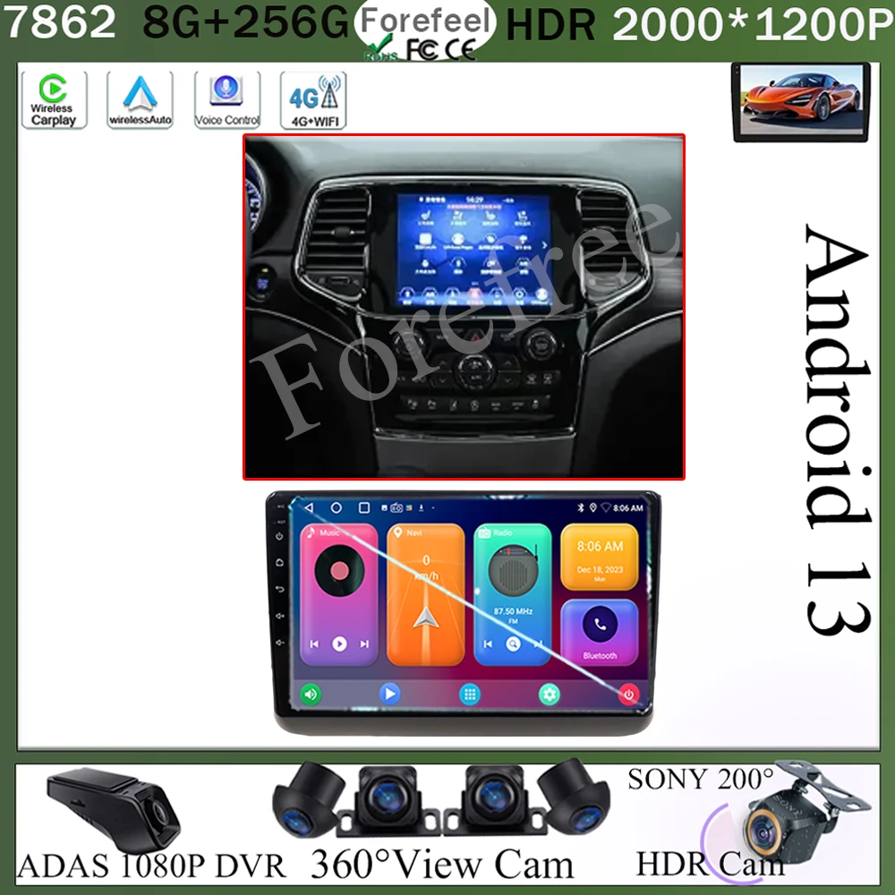 

Android 13 For Jeep Grand Cherokee WK2 2013 - 2020 Car Auto Carplay Radio Stereo Multimedia Player Navigation Stereo NO 2din DVD