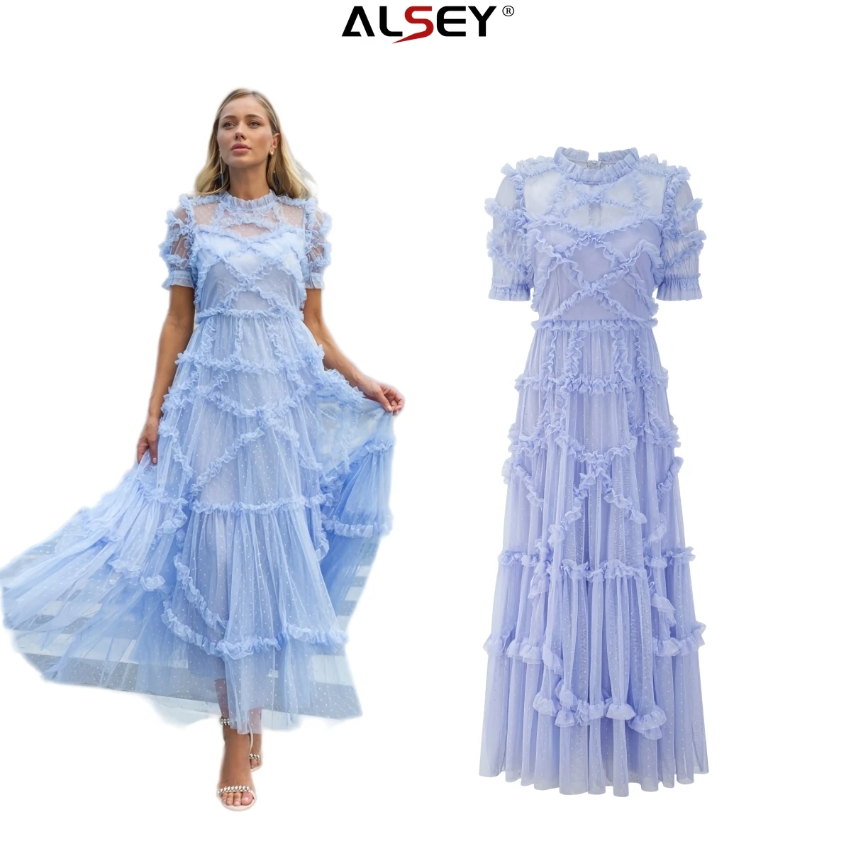 

Кружевное приталенное платье ALSEY Mulle, Сетчатое приталенное платье, французское модное платье с коротким рукавом, новинка 2024, Ранняя весна