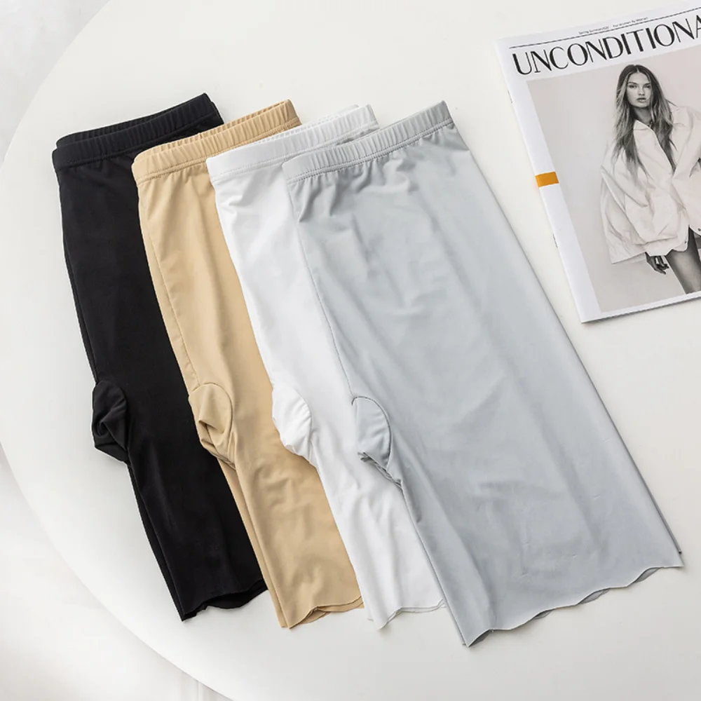 

Бесшовные безопасные короткие брюки из ледяного шелка, женские тонкие шорты с завышенной талией под юбку, боксеры, трусы, защищающие от натирания бедра, шорты