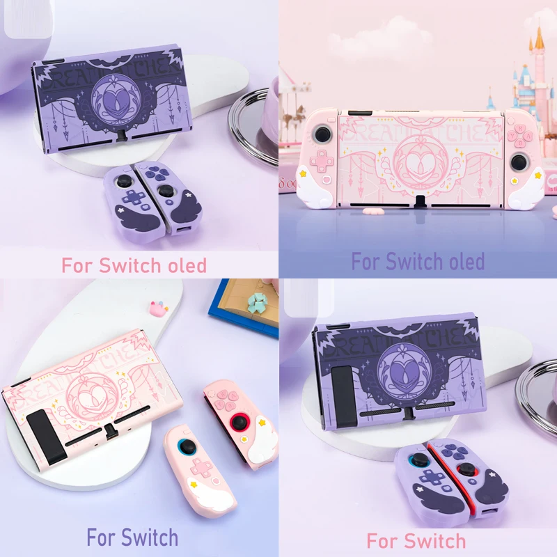 Pink Purple Star Wings Hard Case Protector Skin Per Nintendo Switch/Ns Oled Joy-Con Controller Tpu Soft Hand Grip Shell Cover
