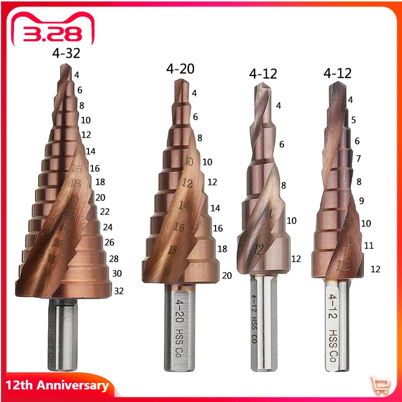 M35 5 Cobalt Step Drill Bit 4 12/4 20/4 32mm Triangle Shank HSS Co