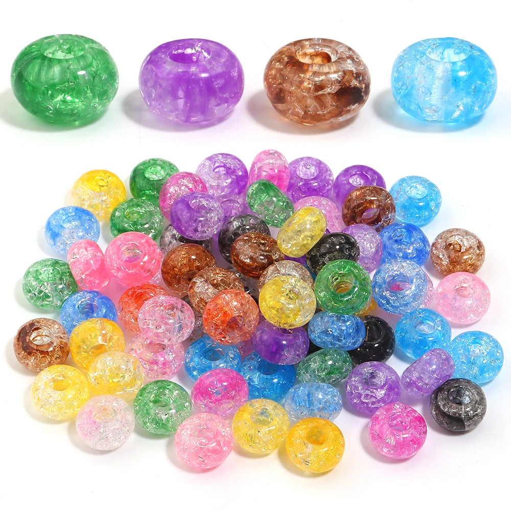 50개 14mm 아크릴 크랙 비즈 라운드 루즈 스페이서 비즈 팔찌 제작 DIY 공예 수제 장식 비즈 액세서리