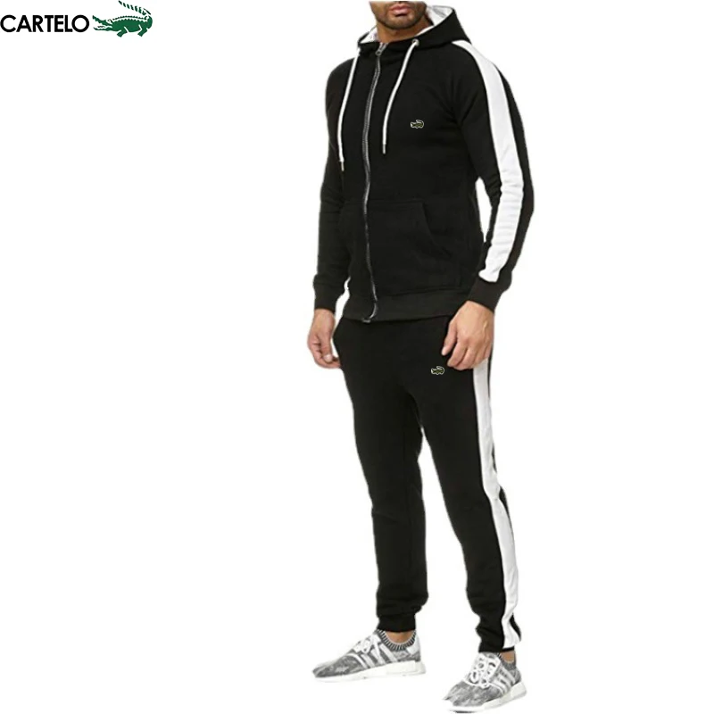 CARTELO High Quality Men's Suit Fashion Casual Tracksuit 2 Piece Hoodie Zipper Sports Clothes Sweatshirt Jogging Set Stripe