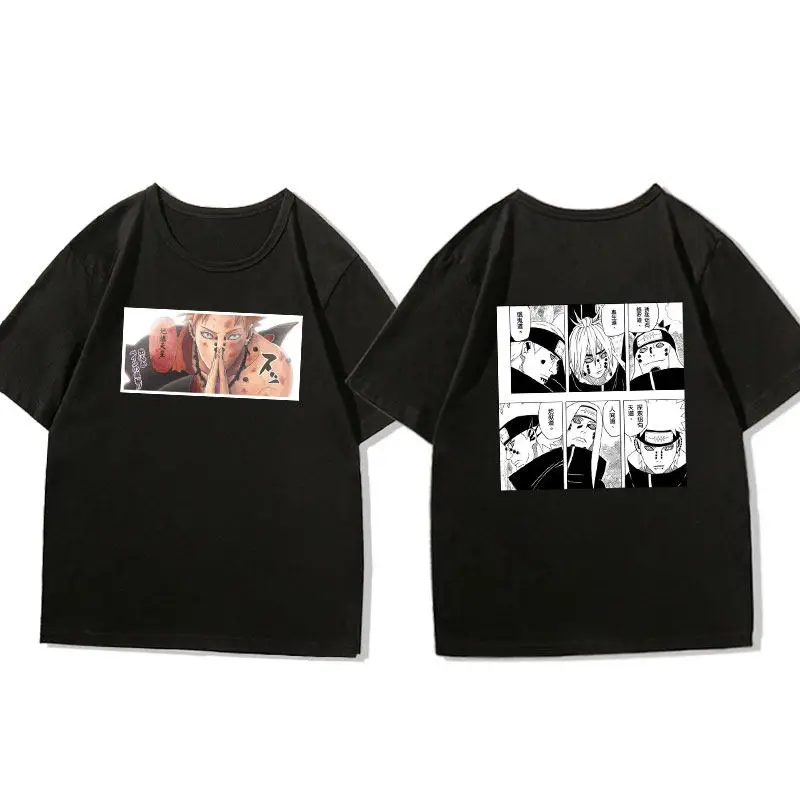 Naruto Anime Black Children's Cotton T-shirt - Double-Sided Print, Round Neck, Parent-Child Outfit