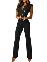 

Fashion Women Sexy V-Neck Button Jumpsuit Elegant Sleeveless Bodysuit Office Lady Skinny Double Breasted Female Clothing 2022