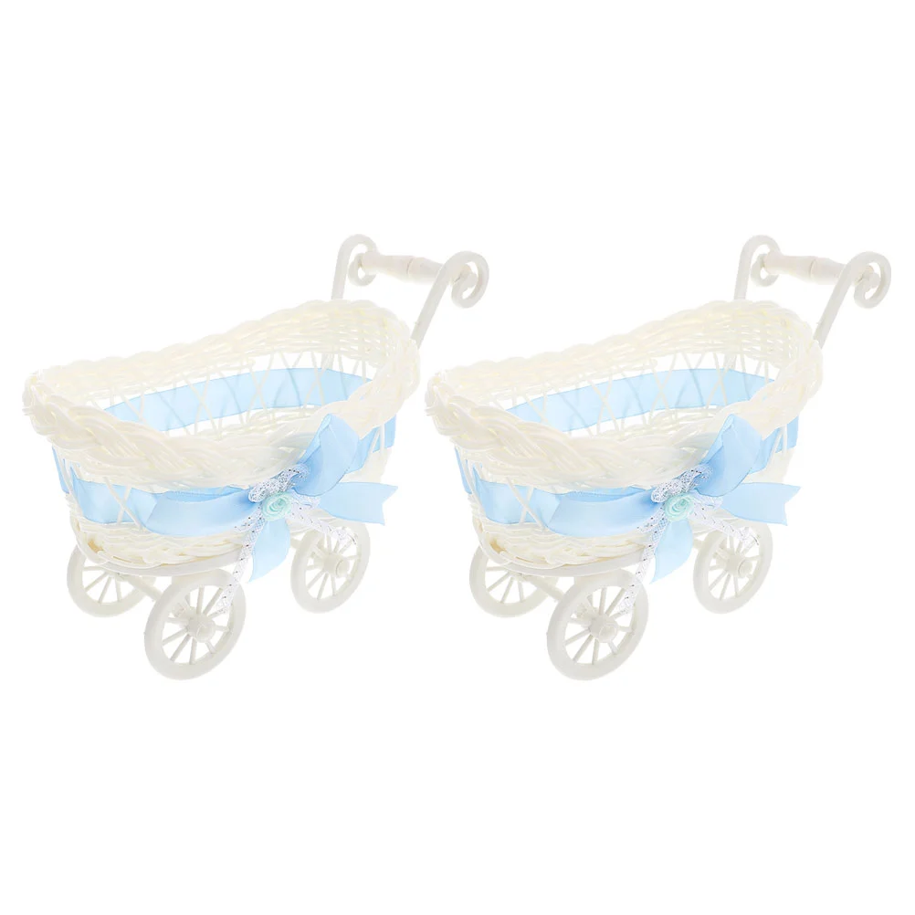 

Wicker Stroller Decoration Rattan Baby Carriage Baby Doll Stroller Woven Flower Basket Baby Shower Centerpiece Stroller