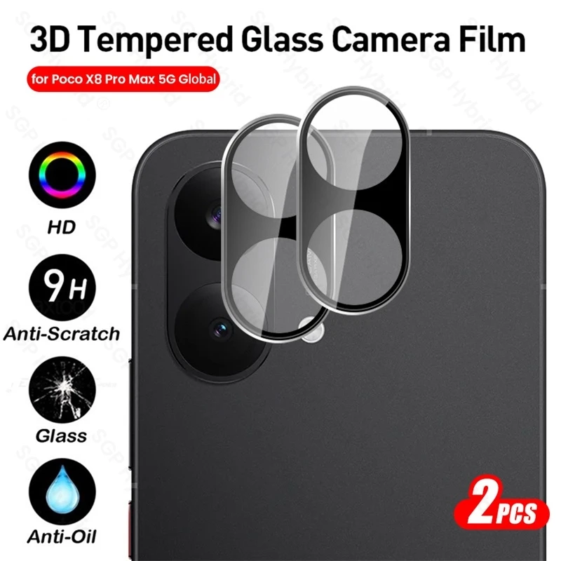 2-Pack Black 3D Camera Protective Glass with 9H Curved Lens Film
