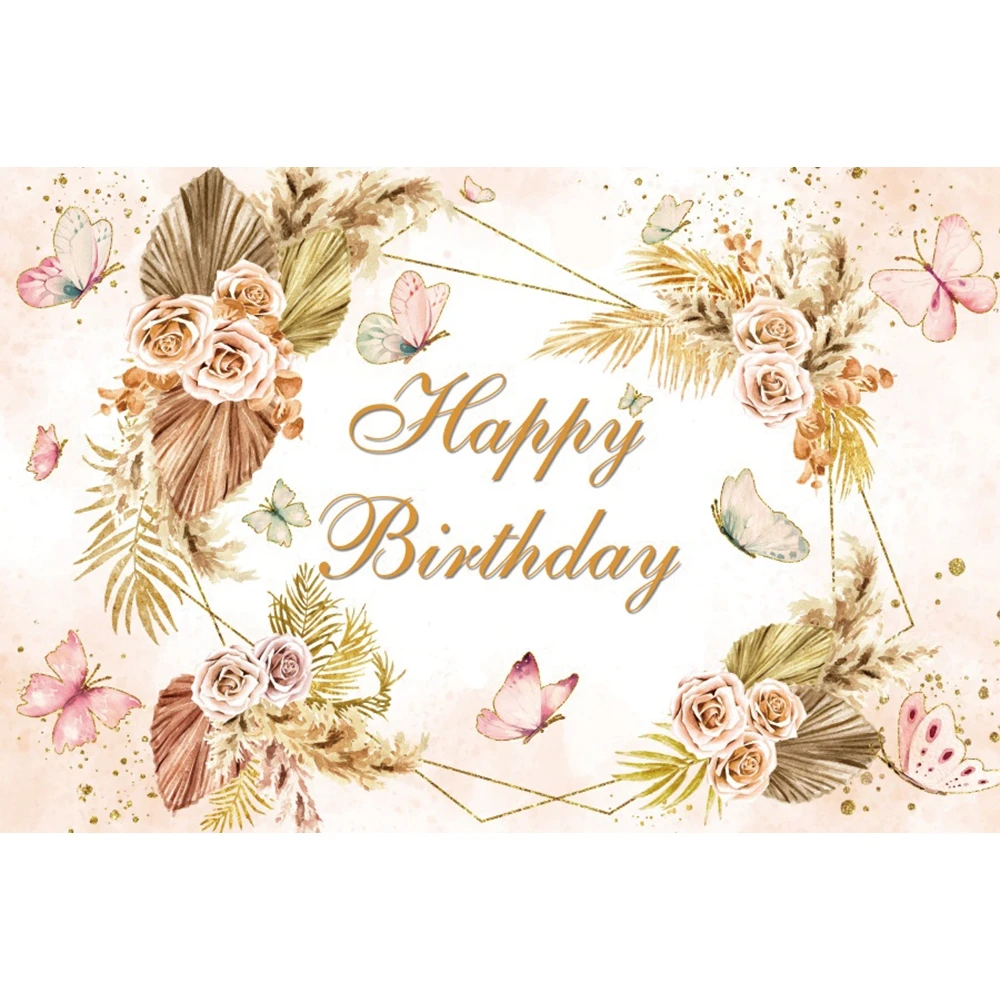 Happy Birthday Backdrop For Photography Marble White Gold Frame Flowers Baby Shower Customize Name Poster Photo Background