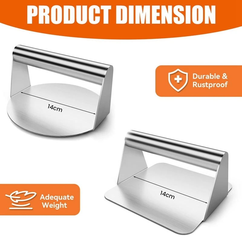 2Pcs Burger Press,Hamburger Press,5.5Inch Round & Square Smash Burger Press For Hamburger Smasher Tool Durable