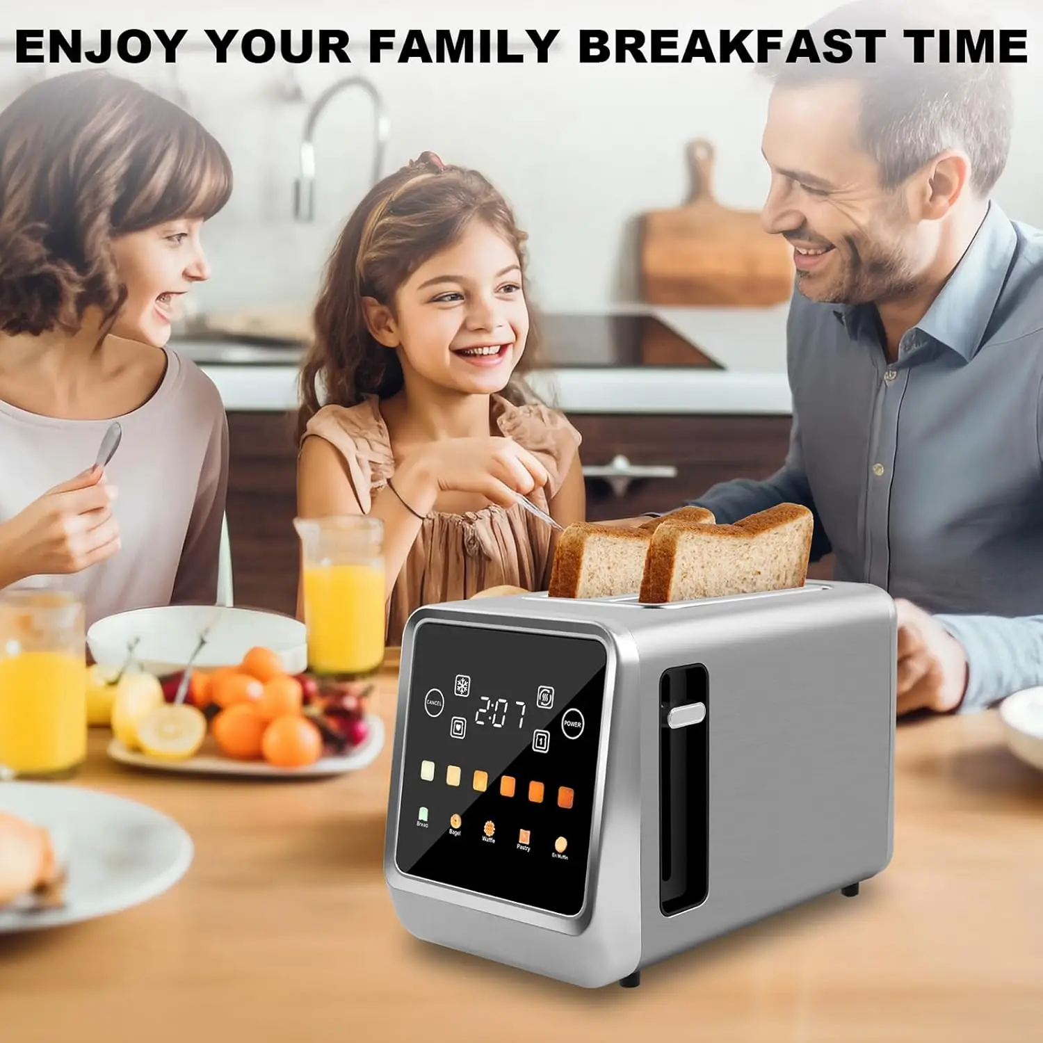 Touch Screen Toaster 2 Slice Bagel Toaster with LCD Display Stainless Steel Smart Digital Toasters with Single Slot Toasting 6