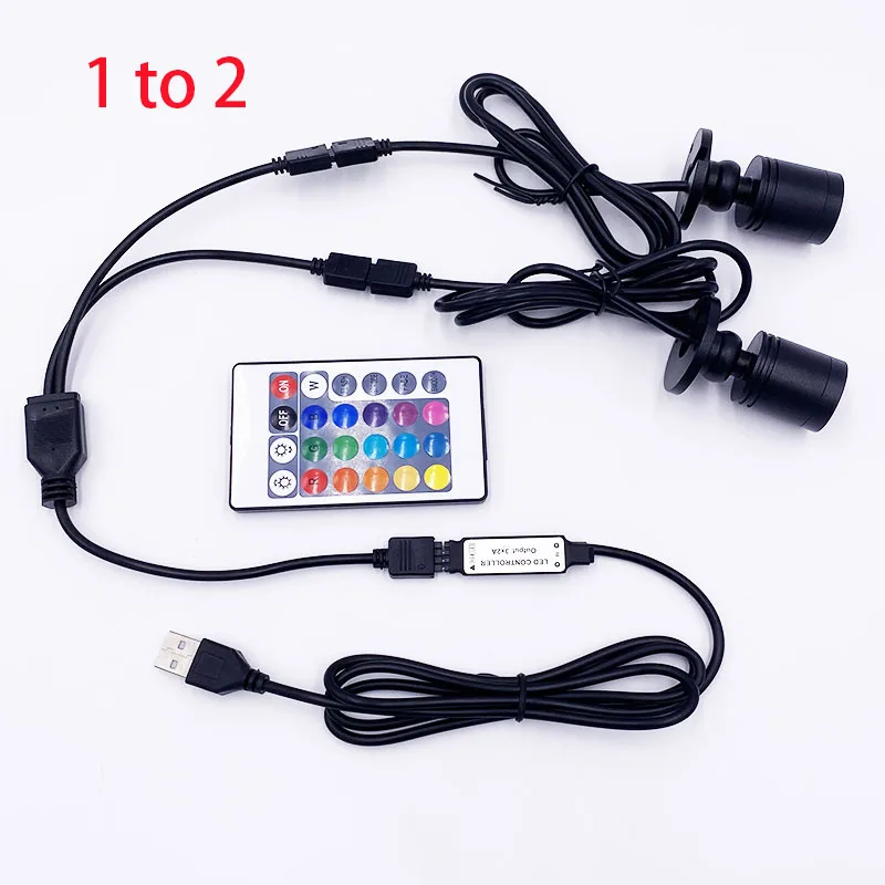 RGB LED 스포트라이트 USB 5V 밝기 조절 컬러 미니 천장 스포트, 쇼케이스 패턴, 쇼케이스 라이트 룸 장식, 1-4 원격 세트, 1W, 3W
