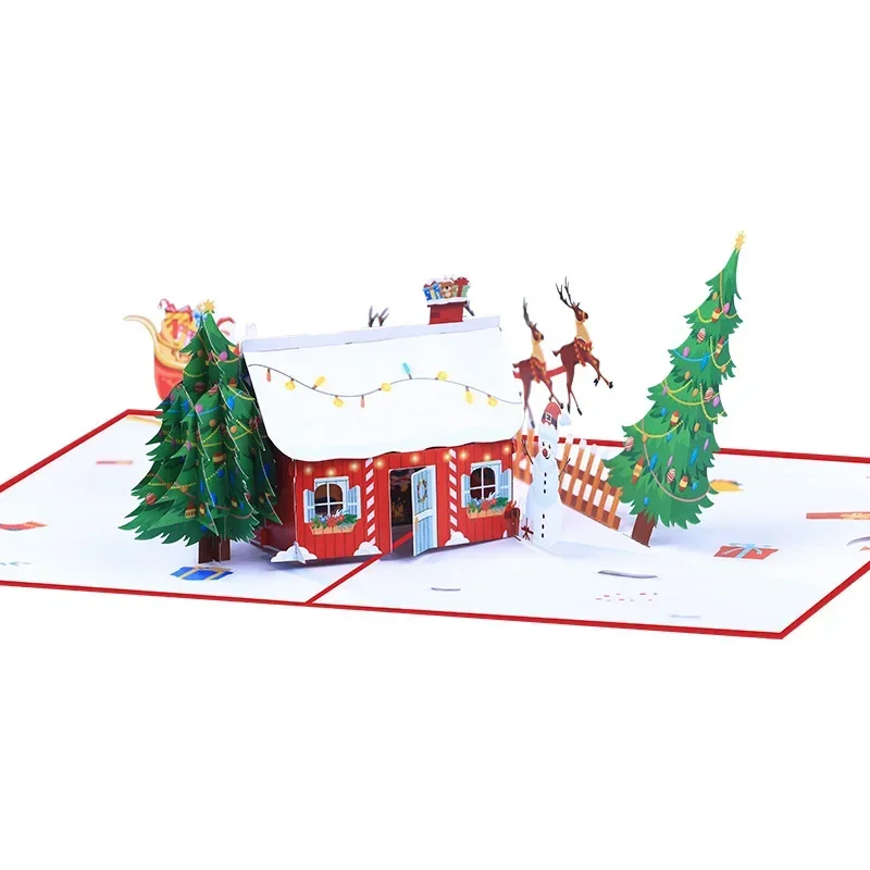 1 pcs 3D Christmas Cards Creative Christmas Houses Gifts Paper Carvings Blessings Pop up Cards