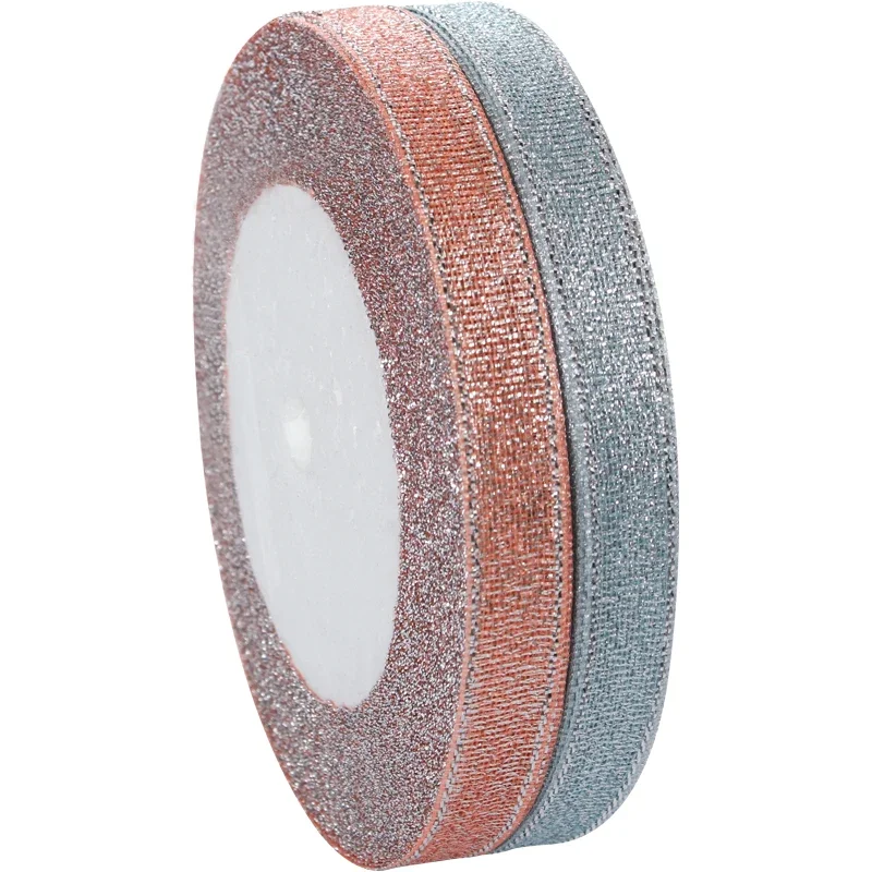1cm 25Yards Glitter Satin Ribbon for Gift Packaging and Decorations