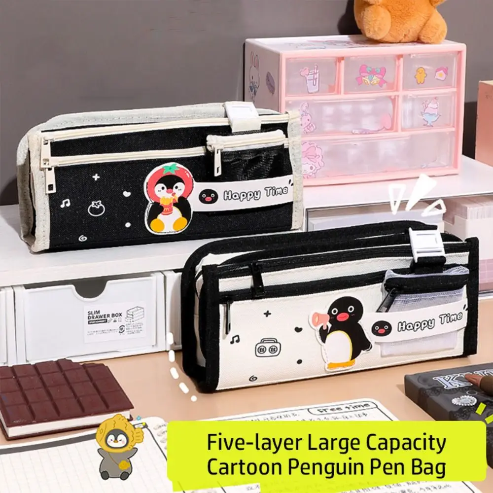 

Five-layer Large Capacity Pen Bag Cartoon Penguin Pencil Case Student Stationery Bag Multi-function Cute Pen Box School Learning