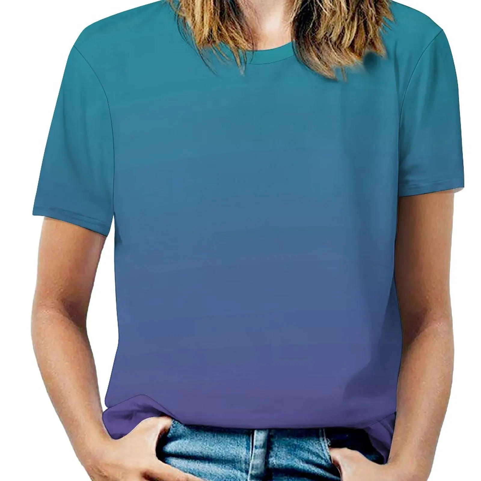

Ombre | Gradient Colors | Teal And Purple | Fashion Print Women Ladies Girls T-Shirt Harajuku Round Neck Short Sleeve Tops &