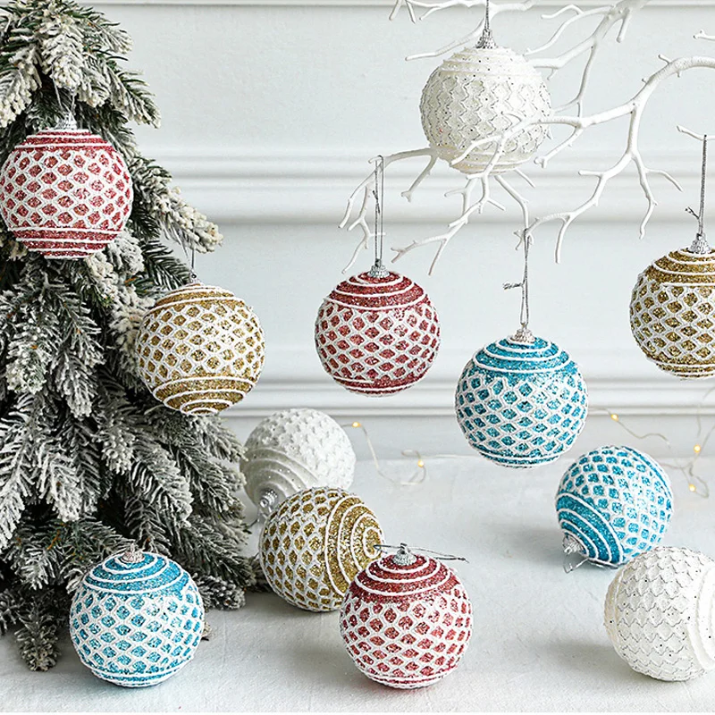 

2PCS Christmas Decoration Pendant Lace Net Christmas Ball Christmas Hanging 8cm Hanging Colorful Ball Christmas Decoration