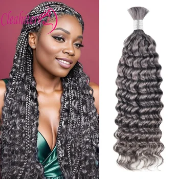 #Grey Deep Wave Boho Braids Human Hair Bulk Braiding Hair 100g/Pc 16-26 Inch For Women Brazilian Virgin Hair Full End No Weft 1
