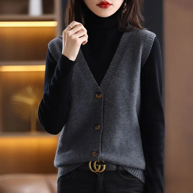 

Women Sweater Vests V-neck Single Breasted Gentle All-match Elegant Fashion Loose Temperament Twist Knitting Cardigan U1228
