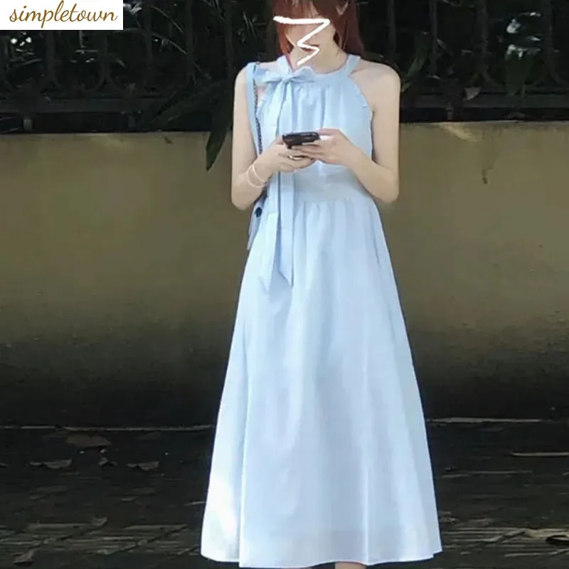 

2024 Summer Temperament Gentle Fairy Simple and Pure Desire French Dopamine Commuting Dress Blue Small Fresh