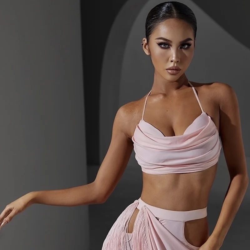 ZYM-라틴 댄스 미니 크롭탑, 조절 가능한 레이스 업 넥, 3 가지 색상 추가, 2 가지 착용 방식, 아일랜드 탑 2310