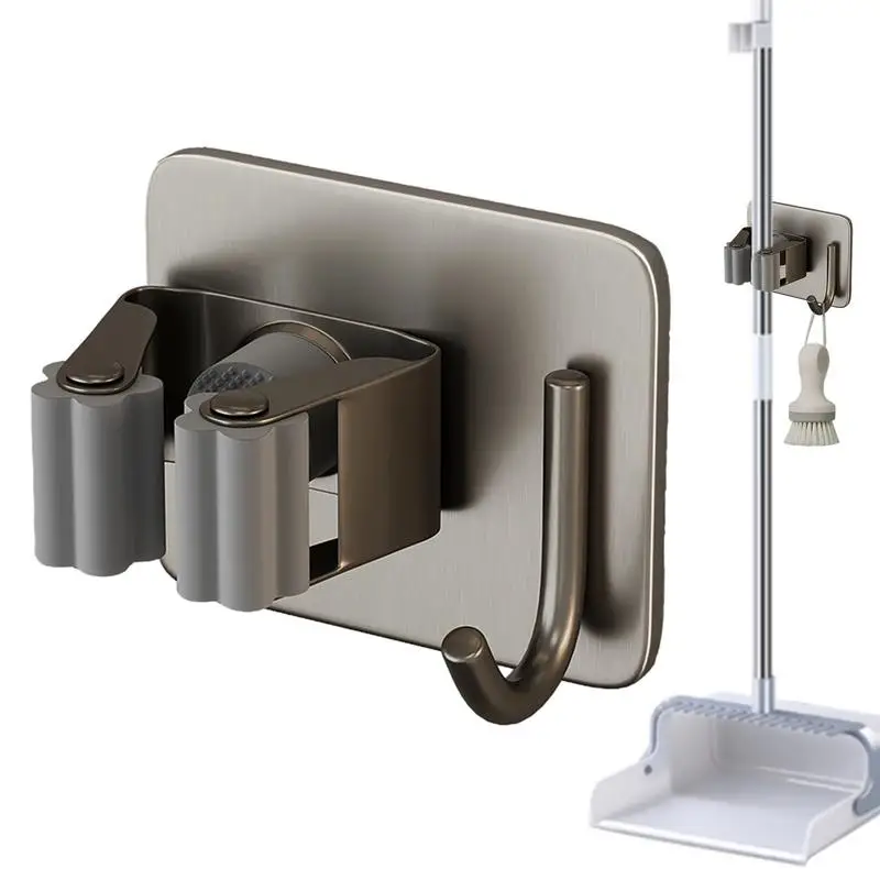 

Wall Mounted Broom Holder Self Adhesive Multi Functional Broom And Dustpan Hanger Strong Hook Stainless Steel Mop Rack For Home