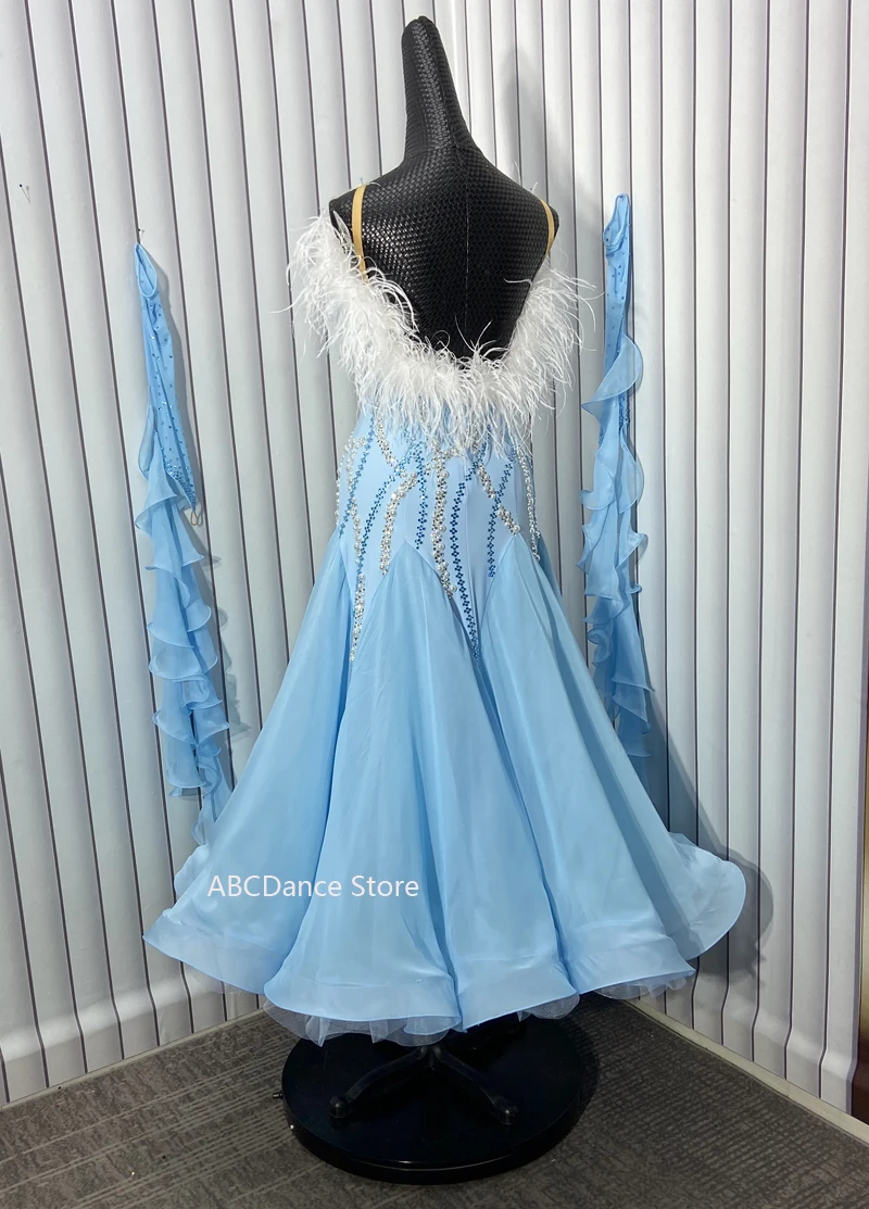 薄いブルーモダンドレス社交ダンスドレス 競技ドレス