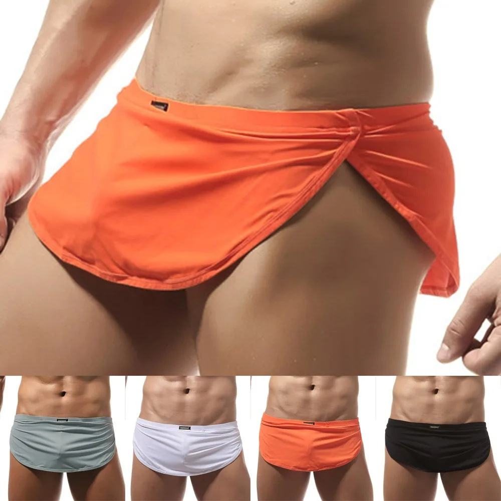 Men's Solid Boxer Shorts Skirt Towel Sweat Underpant Homewear Sexy Pajama Sports Vintage Sleepwear Lounge Panties
