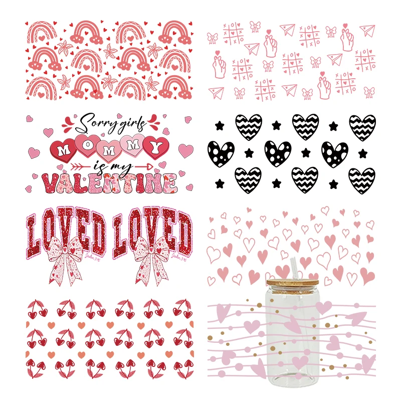 3D UV DTF Valentine's Day Heart Printed Transfers Stickers 16oz Cup Wraps For DIY Glass Ceramic Metal Leather Etc. D28961