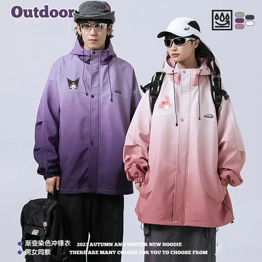

Sanrios Kuromi Gradient Color Jackets Coat Kawaii Anime My Melody Autumn Men and Women Costume Hooded Jacket Trend Loose Fashion