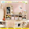 Kids Bookshelf with Reading Nook, Wooden Toy Storage Organizer with Chalkboard and Bench, Kids Reading Nook for Boys & Girls 5